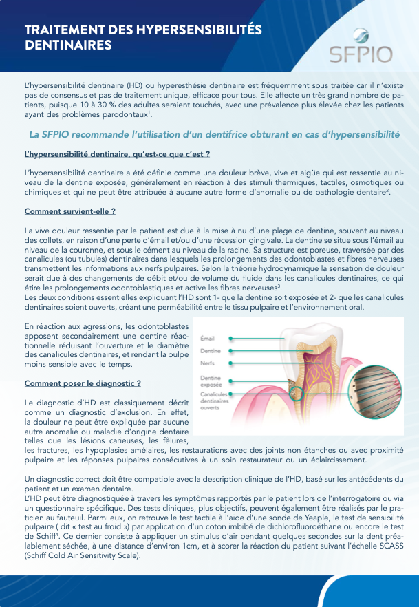 couv positionpaper hypersensibilite dentinaire